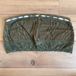 Free People: Rare Moss Green Lace Bandeau with White Weaving